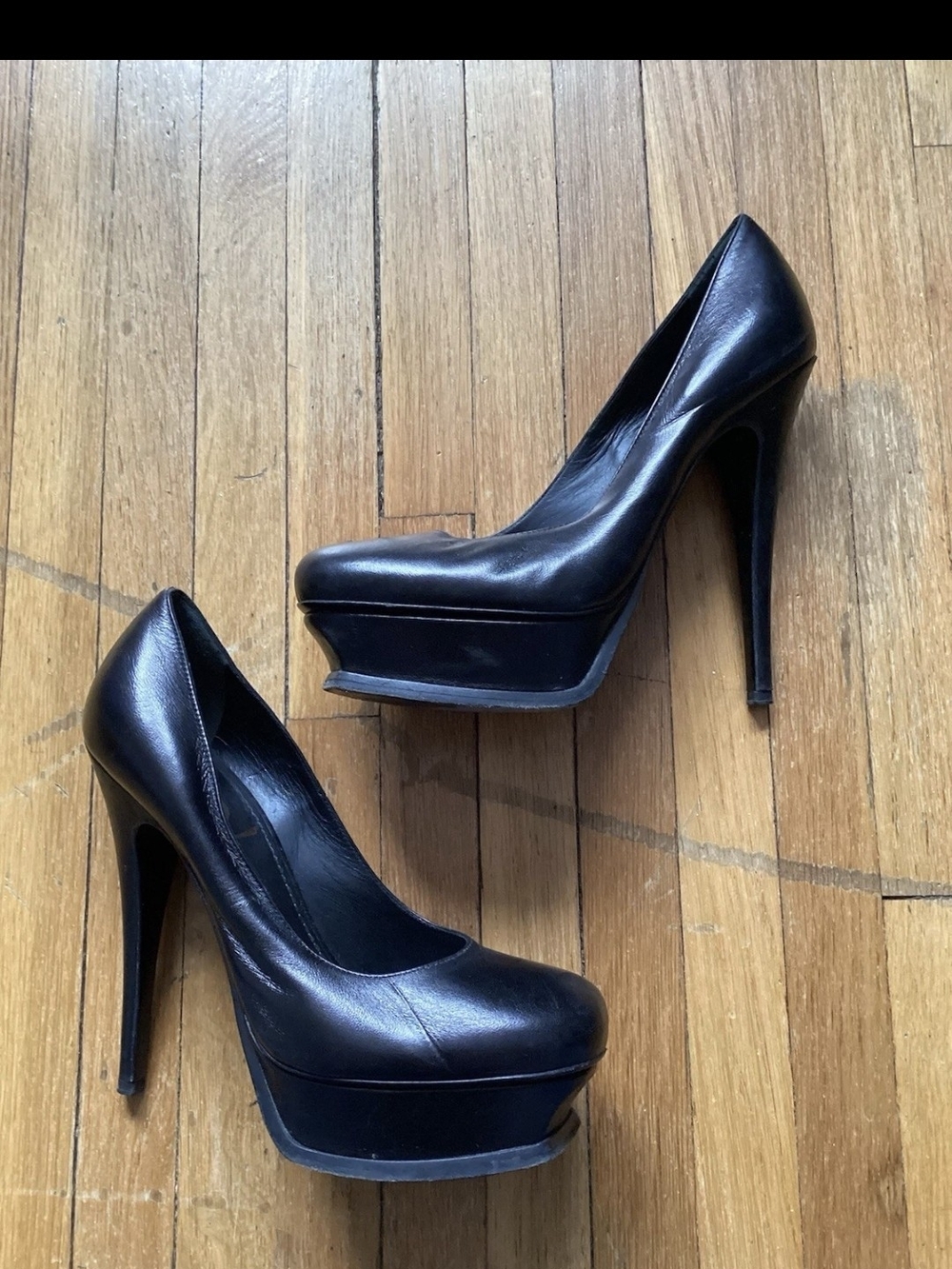 Saint Laurent YSL Ladies Size 6.5/36.5 Black Leather Tribtoo Platform Heels,MINT